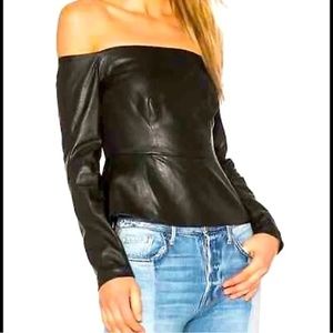 NWT BCBG MaxAzria Faux Leather Off The Shoulders Top, Size XS